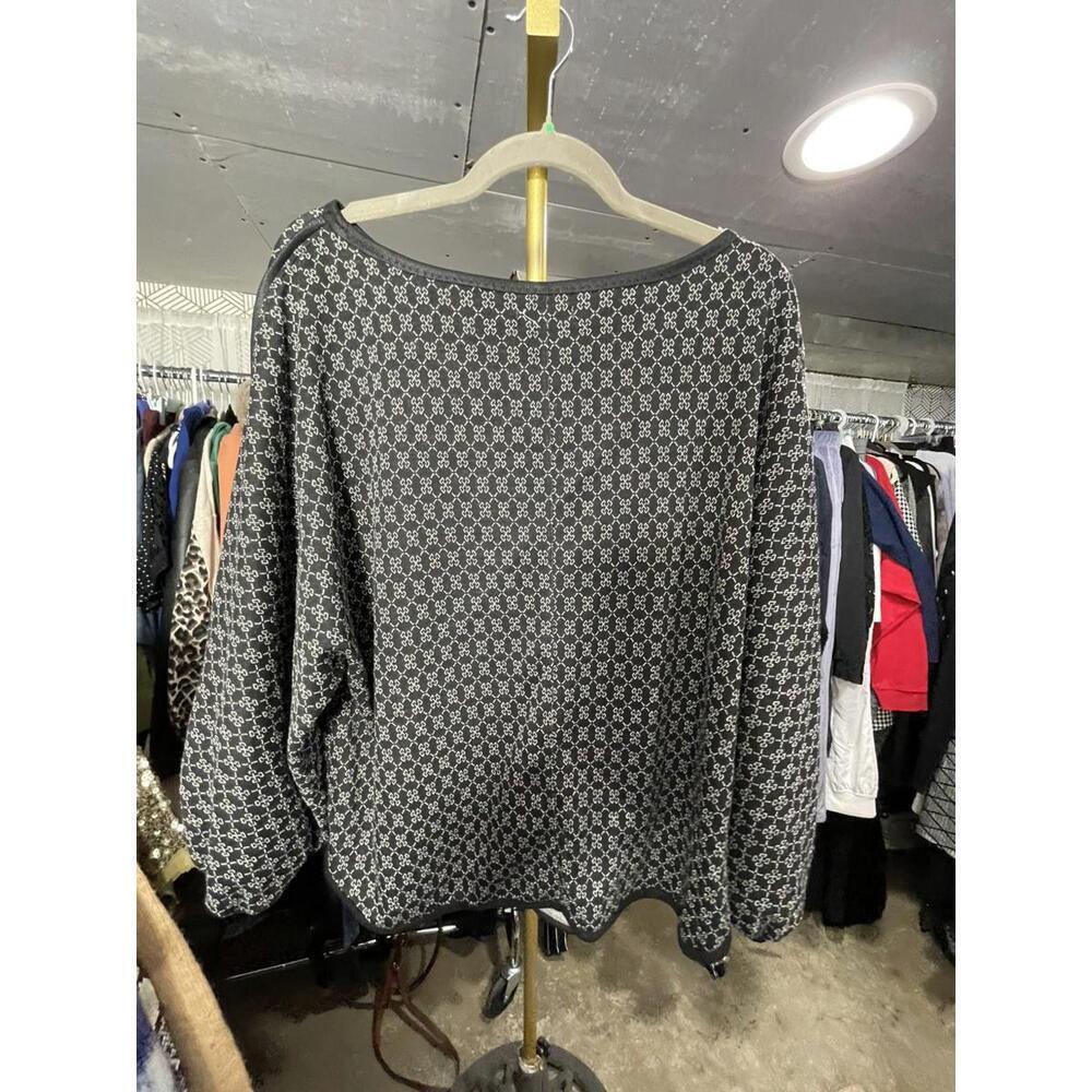 Max Studio Womens Black and White Long Sleeve Boat Neck Geometric Top Size XL - Picture 3 of 3